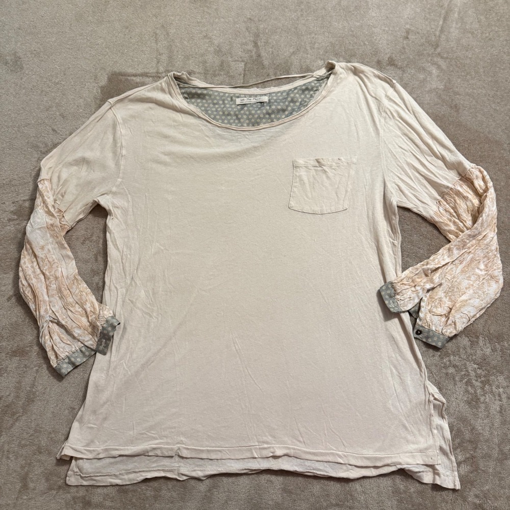 We The Free Free People Cream Mixed Media Long Sleeve Pocket Top